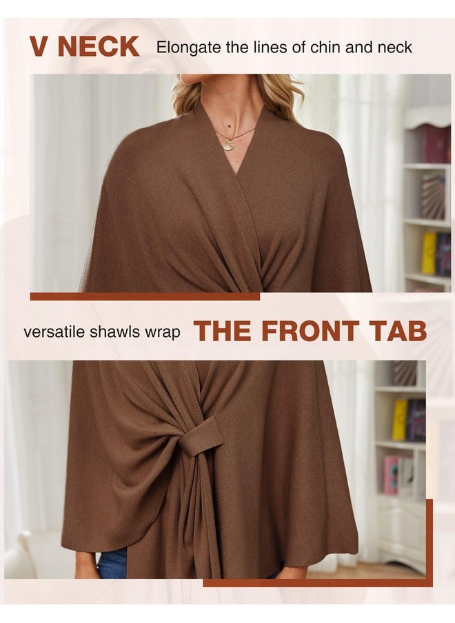Puli - PULI Women's Elegant Shawl Wraps Soft Open Front Poncho Sweater for Spring Fall Winter caramel - Image 1