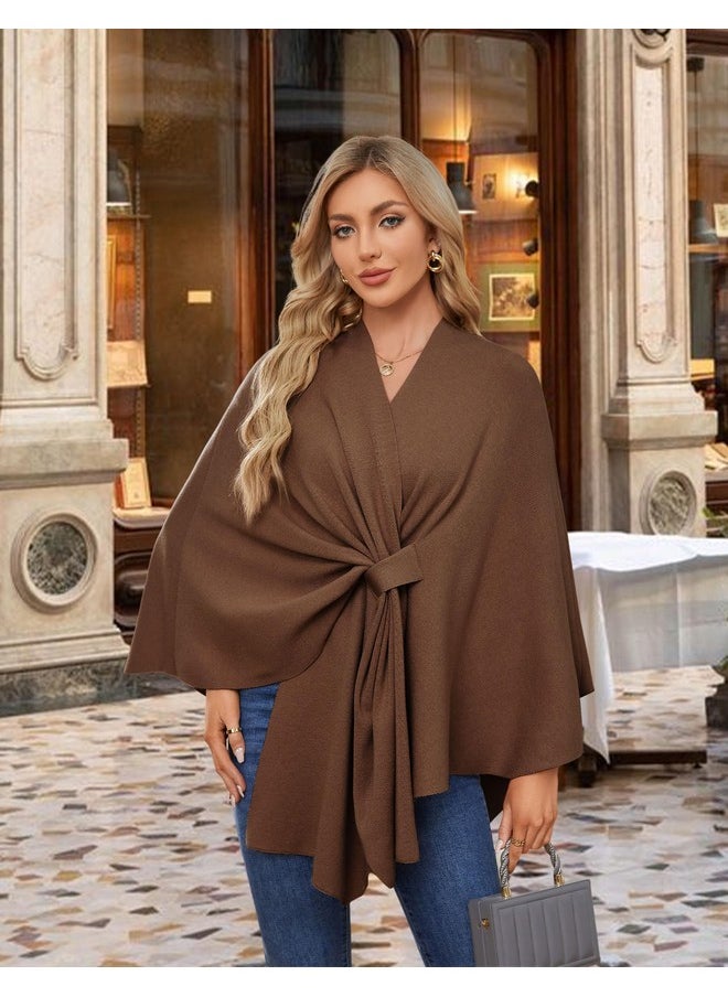 Puli - PULI Women's Elegant Shawl Wraps Soft Open Front Poncho Sweater for Spring Fall Winter caramel - Image 1