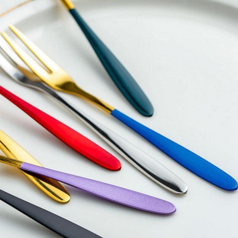 Vortipu Fruit Forks Lovely Lightweight Portable Stainless Steel Fruit Cutlery Tea Dessert Forks for Home Blue Golden Set of 5 - Image 3