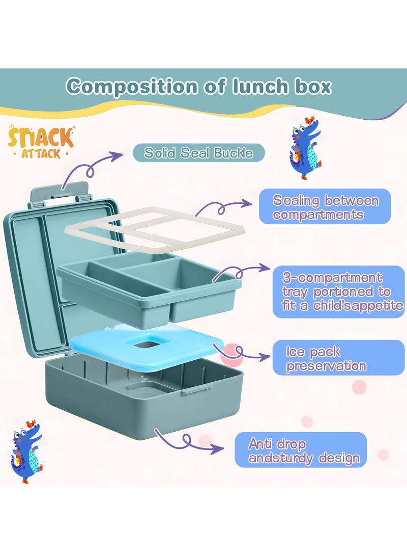 Snack attack Snack Attack Dinosaur Bento Lunch Box for Kids – Leakproof, Convertible 3–5 Compartments, Built-In Ice Pack – BPA-Free Food-Grade Material – Cute Dino Design for School, Daycare & Travel  - Image 2