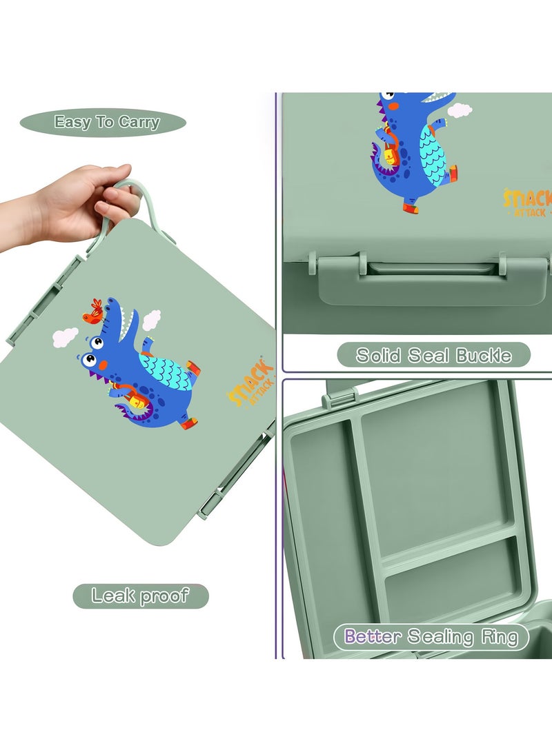 Snack attack Snack Attack Dinosaur Bento Lunch Box for Kids – Leakproof, Convertible 3–5 Compartments, Built-In Ice Pack – BPA-Free Food-Grade Material – Cute Dino Design for School, Daycare & Travel  - Image 5