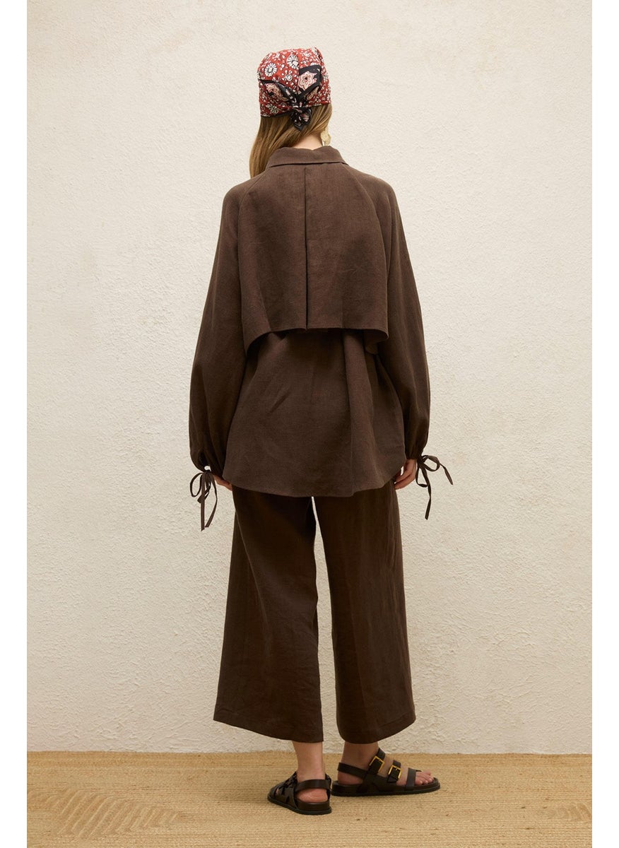 Manuka Linen Trousers with Iron Marks, Bitter Brown  - Image 3