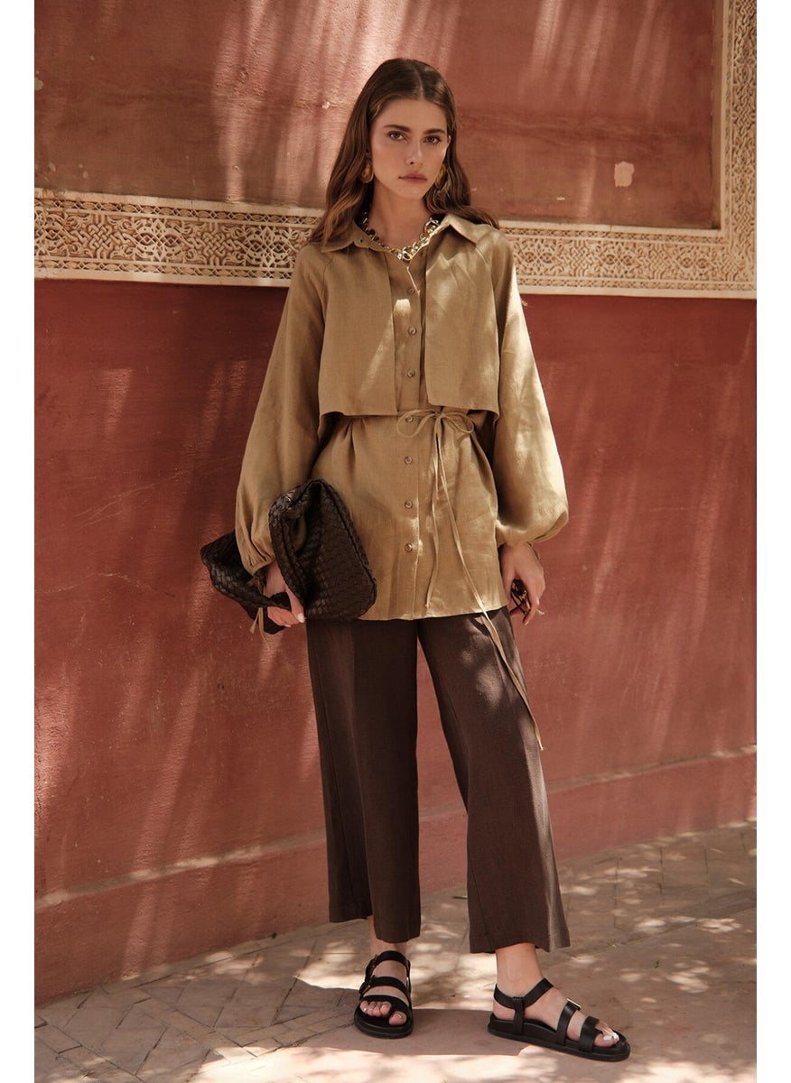 Manuka Linen Trousers with Iron Marks, Bitter Brown  - Image 1