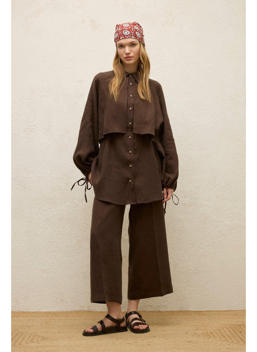 Manuka Linen Trousers with Iron Marks, Bitter Brown  - Image 2