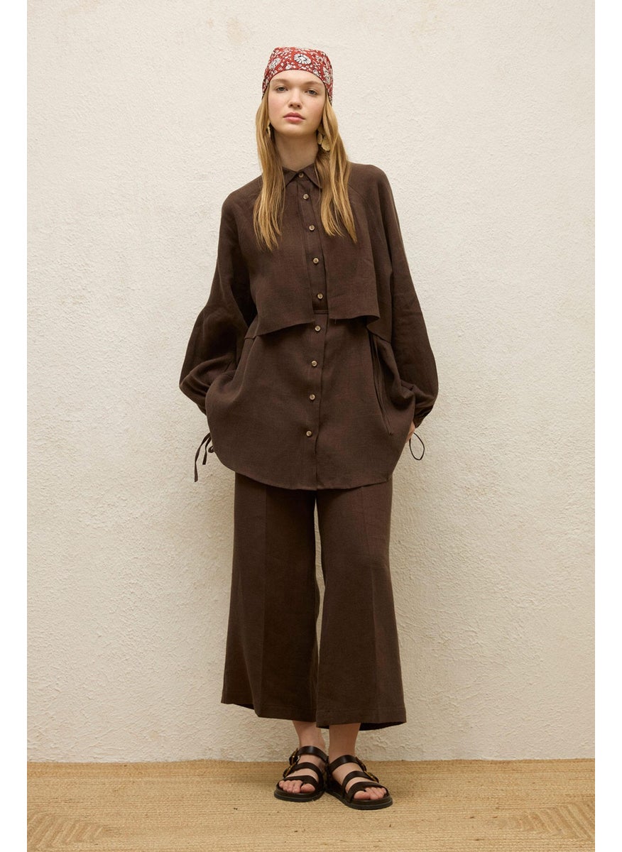 Manuka Linen Trousers with Iron Marks, Bitter Brown  - Image 4