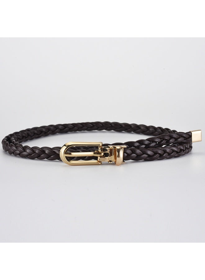 xozgdovg New Dress with Sweater Belt Womens High-end All-match Decorative Pin Buckle PU Small Belt Korean Style Trouser Belt Coffee 