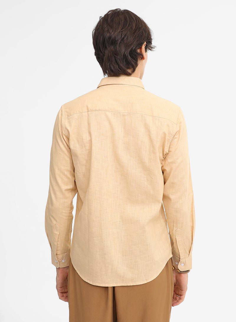 Campus Sutra Men's Pale Yellow Heathered Utility Shirt - Image 5
