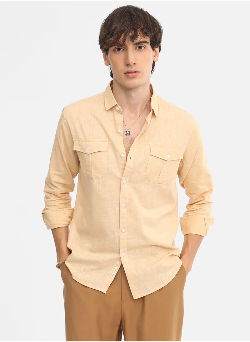 كامبوس سوترا Men's Pale Yellow Heathered Utility Shirt