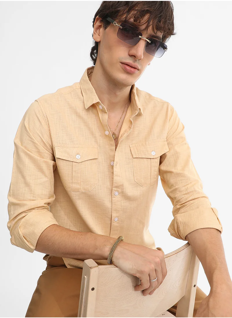 كامبوس سوترا Men's Pale Yellow Heathered Utility Shirt