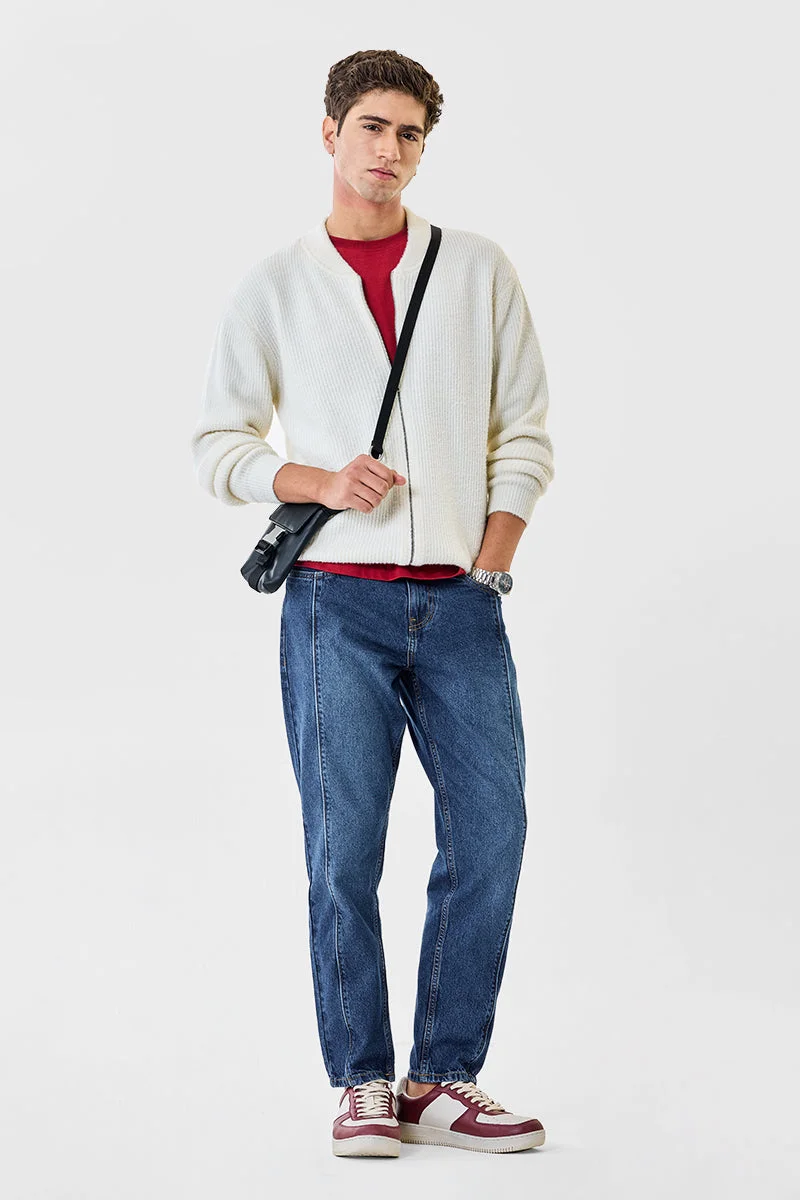 SNITCH Medium Blue Medium Blue Solid Wide Leg Casual Jeans for Men | Best Price UAE