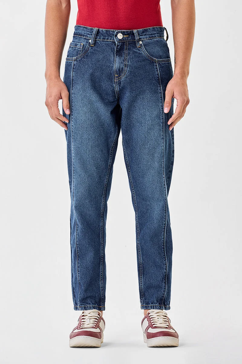 SNITCH Medium Blue Medium Blue Solid Wide Leg Casual Jeans for Men | Best Price UAE