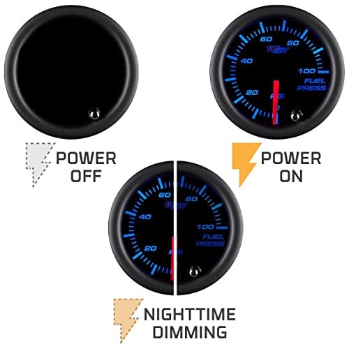 GlowShift Tinted 7 Color 100 PSI Fuel Pressure Gauge Kit - Includes 1/8-27 NPT Electronic Sensor & Wiring - Multi-Color Display - Black Dial - Smoked Lens - for Car & Truck - 2-1/16" 52mm - Image 5
