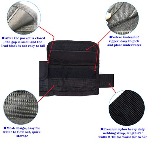 MOOCY 4 Neoprene Pocket Scuba Weight Belt，dive weight belt fit for Waist 32" to 52" - Quick-Release Buckle（Black) - Image 5