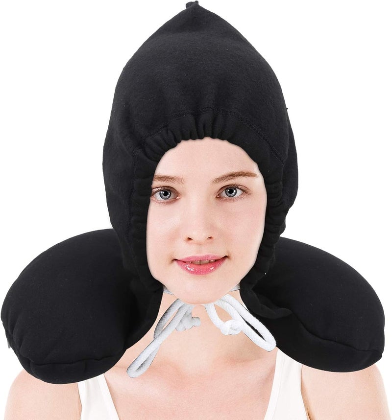ATEVON ATEVON Travel Essentials Neck Pillow with Hood Air Cushion Car Pillows for Comfort Sleep and Travel in Plane Flight Train Airplane Travel Accessory Pillow for Neck Support Pain Relief - Image 2