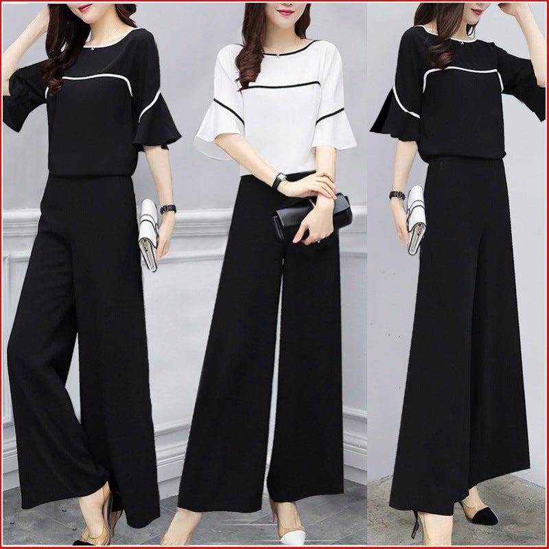 Western Style Shorts Korean Style Middle-aged Casual Fashion Wide Leg Pants Two-piece Suit Womens Summer 2023 New Loose Slimming Black