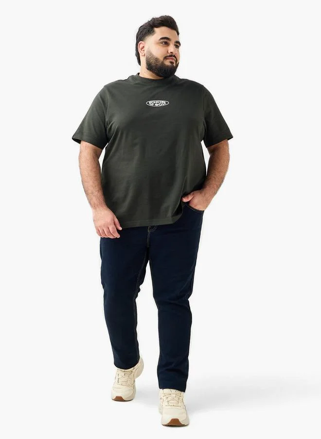 ماكسيم تيشيرت رجالي مطبوع بياقة دائرية وأكمام قصيرة بقصة عادية