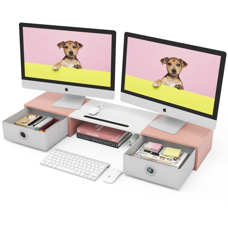 WESTREE Dual Monitor Stand Riser with Two Drawers, Extra Large Storage Monitor Stand for 2 Monitors, Desktop Oraganizer Stand for Computer,Laptop,Screen,Printer,TV - Image 1