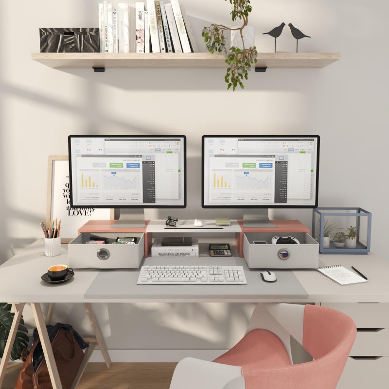 WESTREE Dual Monitor Stand Riser with Two Drawers, Extra Large Storage Monitor Stand for 2 Monitors, Desktop Oraganizer Stand for Computer,Laptop,Screen,Printer,TV - Image 3
