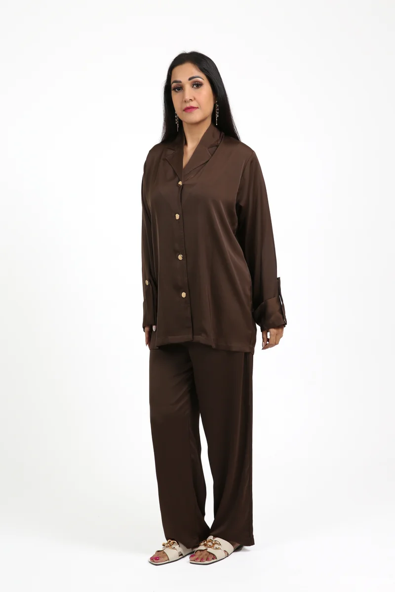 نيكياس طقم بنطلون قماش نيكاس براون توك توك