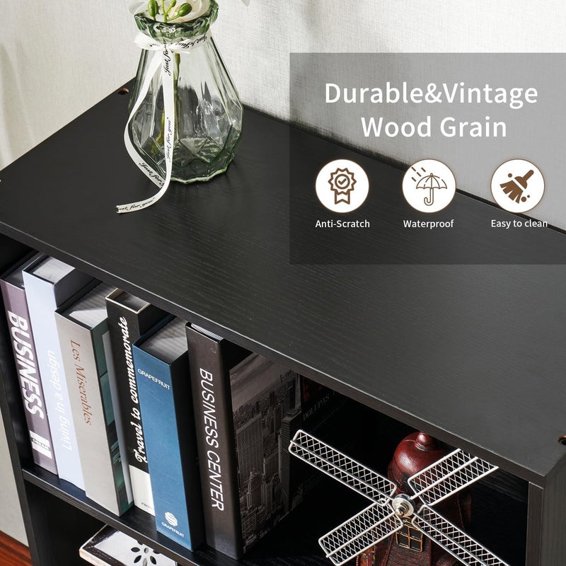 Gogoya Bookshelves and Bookcases Floor Standing 6 Tier Display Storage Shelves 180cm Tall Bookcase Home Decor Furniture for Home Office, Living Room, Bed Room (Vintage Black) - Image 4