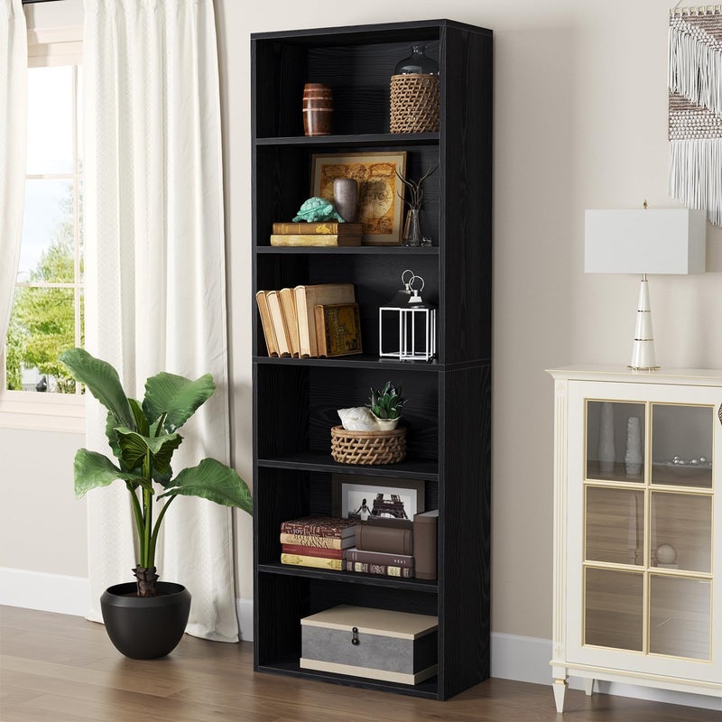 Gogoya Bookshelves and Bookcases Floor Standing 6 Tier Display Storage Shelves 180cm Tall Bookcase Home Decor Furniture for Home Office, Living Room, Bed Room (Vintage Black) - Image 1