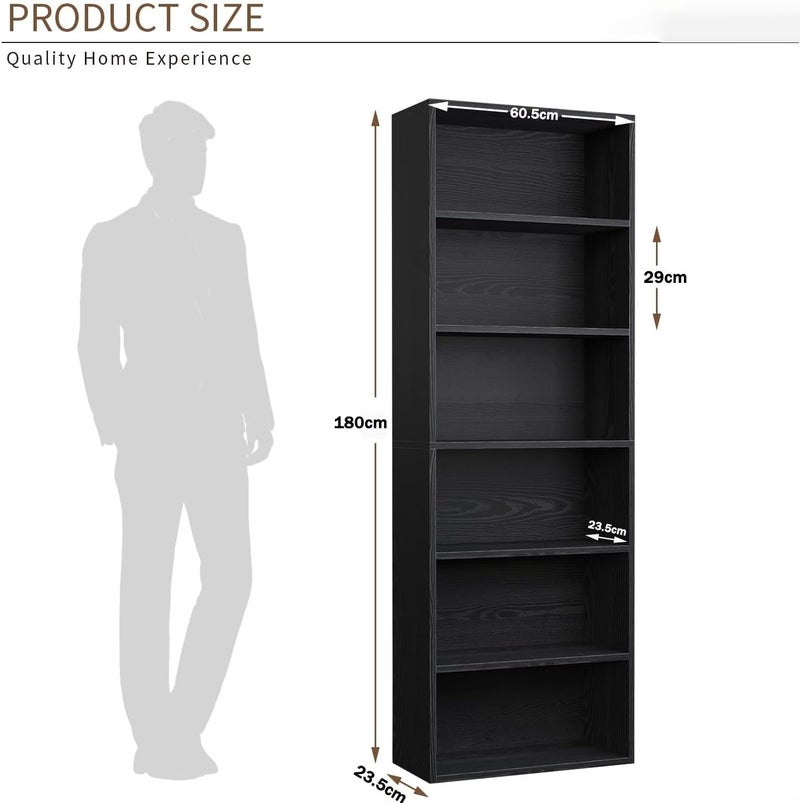Gogoya Bookshelves and Bookcases Floor Standing 6 Tier Display Storage Shelves 180cm Tall Bookcase Home Decor Furniture for Home Office, Living Room, Bed Room (Vintage Black) - Image 2
