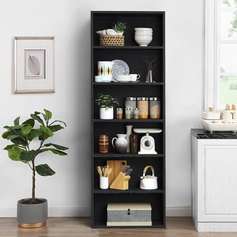 Gogoya Bookshelves and Bookcases Floor Standing 6 Tier Display Storage Shelves 180cm Tall Bookcase Home Decor Furniture for Home Office, Living Room, Bed Room (Vintage Black) - Image 3