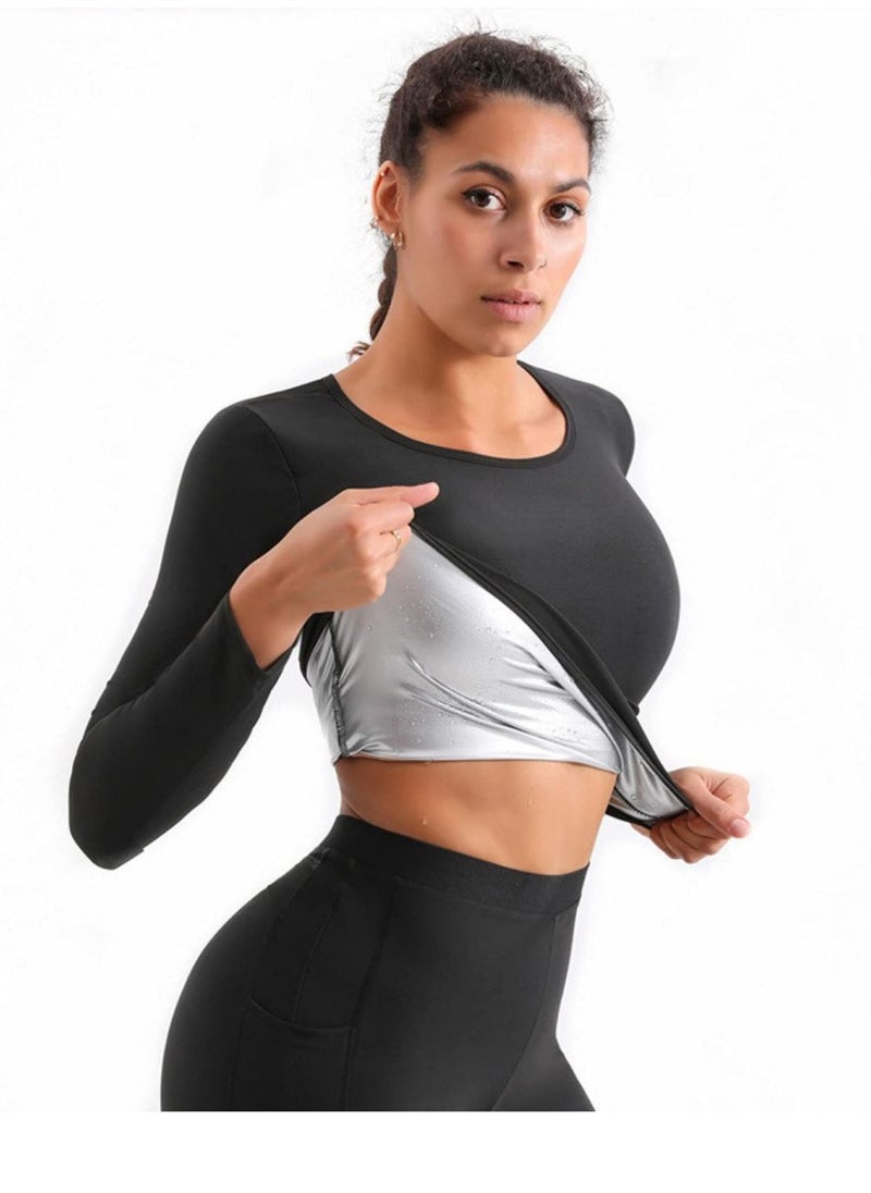 SYOSI - Sauna Suit for Women Sweat Vest Long Sleeve Shirt Workout Slimming Tops Body Shaper Exercise Gym Fitness for Optimal Gym Performance, Recovery, and Accelerated Calorie Burn LXL - Image 1