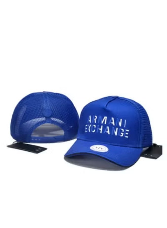 قبعة شاحنة AX: شبكة زرقاء، تطريز شعار ثلاثي الأبعاد