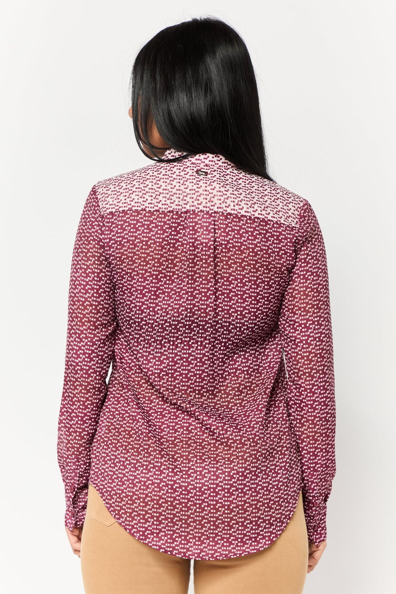 Harmont & Blaine Women Band Collar Long Sleeves Allover Print Blouse, Multicolor - Image 4
