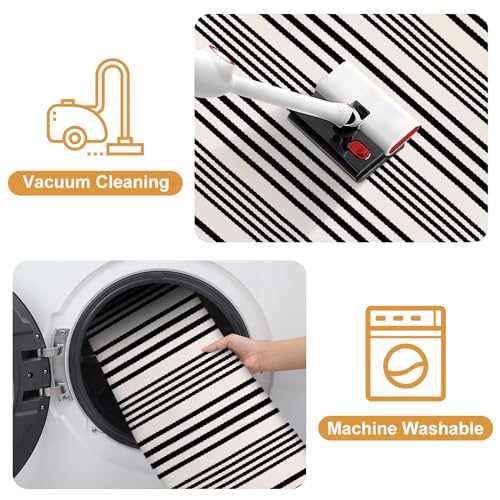 LEEVAN Black and White Indoor Outdoor Rug, 5’x8’ Cotton Striped Reversible Washable Modern Farmhouse Rug, Hand-Woven Large Patios Area Rug Carpet Mat for Clearance Bedroom Living Room Balcony Decor - Image 4
