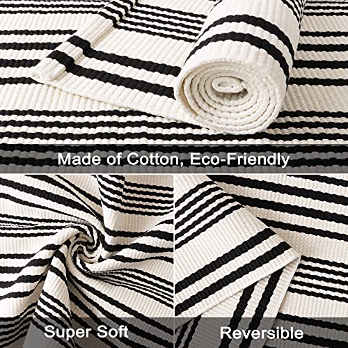 LEEVAN Black and White Indoor Outdoor Rug, 5’x8’ Cotton Striped Reversible Washable Modern Farmhouse Rug, Hand-Woven Large Patios Area Rug Carpet Mat for Clearance Bedroom Living Room Balcony Decor - Image 3