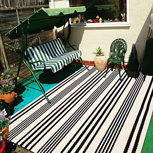LEEVAN Black and White Indoor Outdoor Rug, 5’x8’ Cotton Striped Reversible Washable Modern Farmhouse Rug, Hand-Woven Large Patios Area Rug Carpet Mat for Clearance Bedroom Living Room Balcony Decor - Image 5