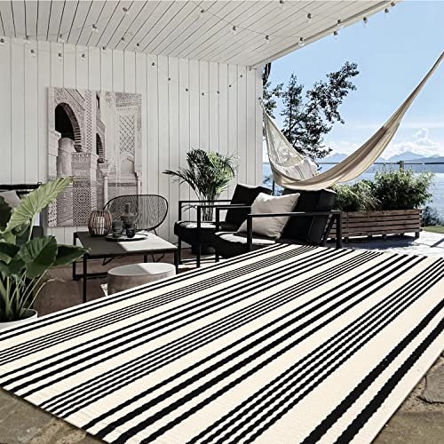LEEVAN Black and White Indoor Outdoor Rug, 5’x8’ Cotton Striped Reversible Washable Modern Farmhouse Rug, Hand-Woven Large Patios Area Rug Carpet Mat for Clearance Bedroom Living Room Balcony Decor - Image 2