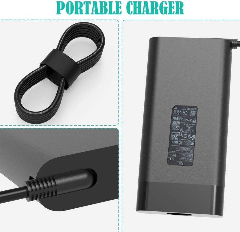 Wefly 280W 20V 14A AC Charger Adapter for HP OMEN Gaming Laptop TPN-LA27 TPN-CA26 A280A011P PA-1281-08HT M94073-001 M94073-002 M95376-001 HP ZBook Fury G9 Laptop - Image 4