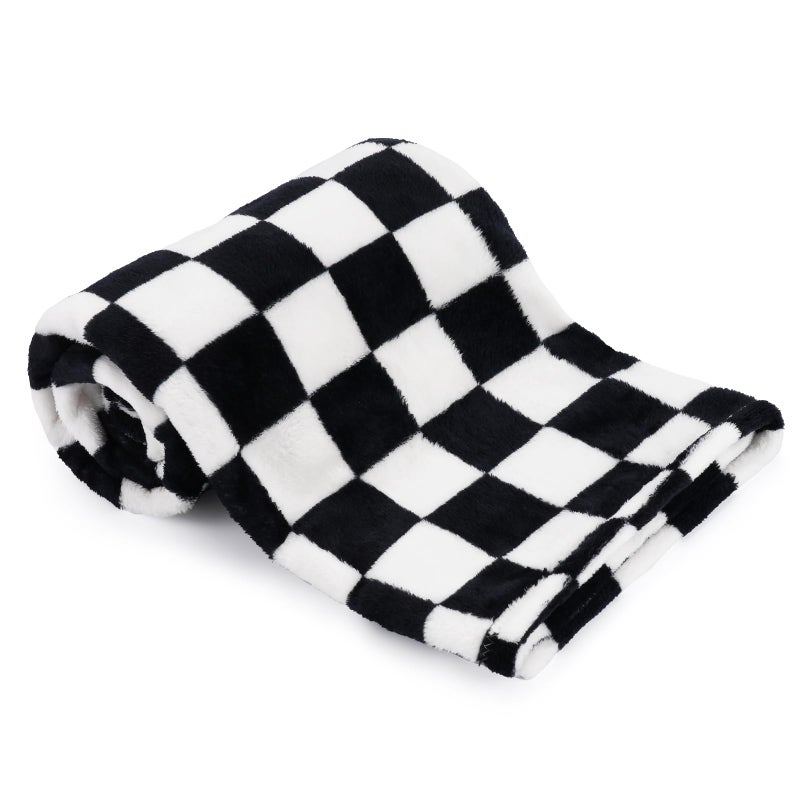 GreatBba Plush Checkered Baby Blanket for Boys Girls Nursery, 30"*40" Warm Short Fleece Blanket Neutral for Infant Newborn, Small Fuzzy for Sleeping, Chenille Baby for Stroller (Black&White) - Image 1