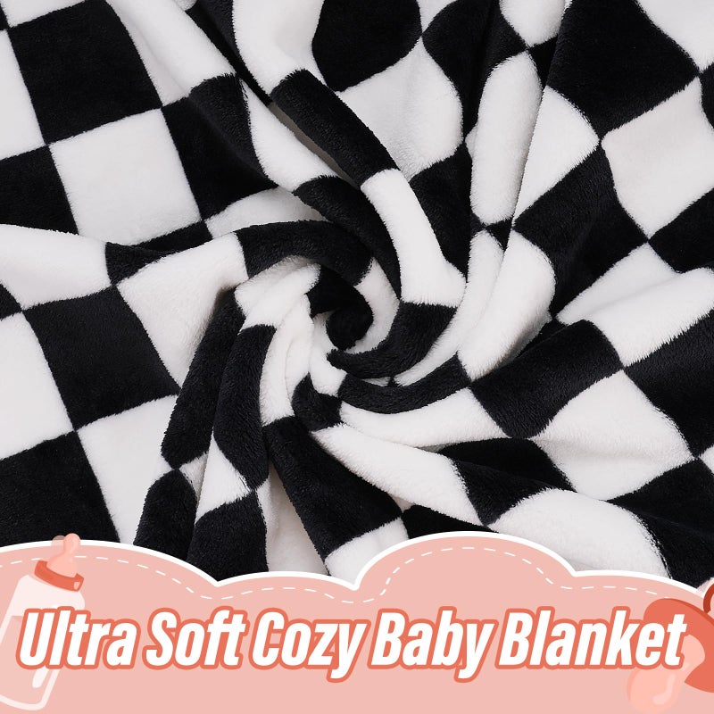 GreatBba Plush Checkered Baby Blanket for Boys Girls Nursery, 30"*40" Warm Short Fleece Blanket Neutral for Infant Newborn, Small Fuzzy for Sleeping, Chenille Baby for Stroller (Black&White) - Image 2