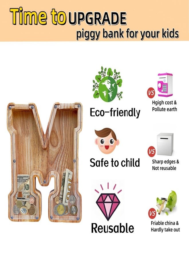 YWMSGM Large Wooden Letter Piggy Bank for Boys and Girls 26 Letter Piggy Bank Name Blessing DIY Custom Children's Day Gift (M) kj01 - Image 3