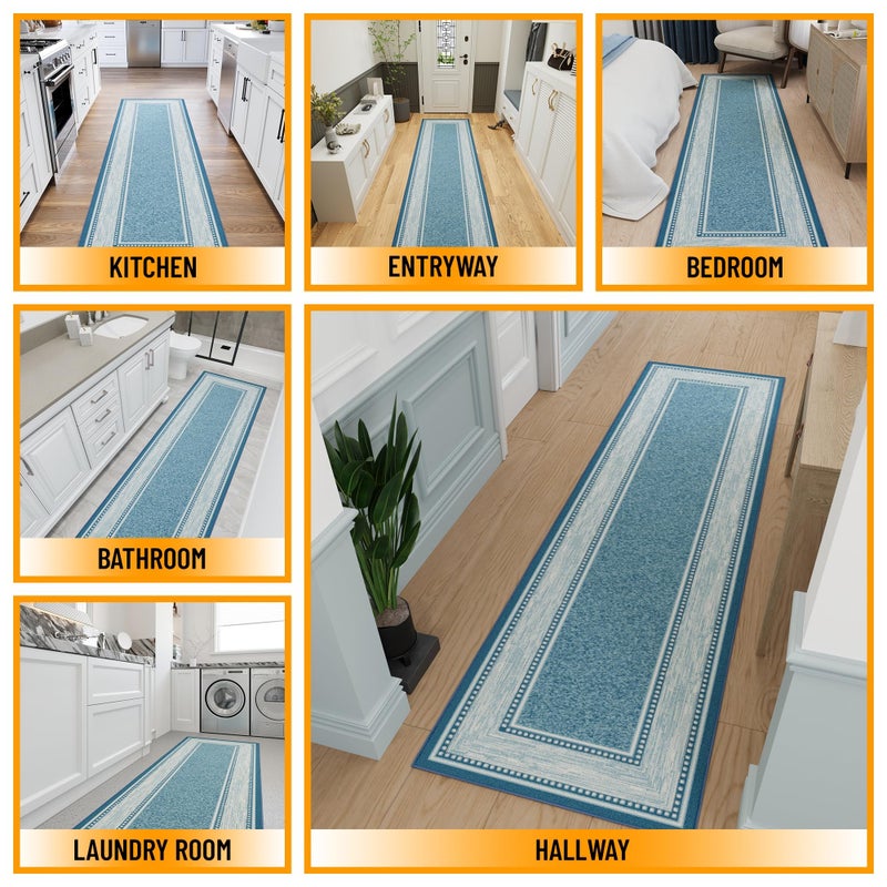 Ottomanson Hallway Runner Rug 2'7" x 9'10" Non Slip Border Area Rugs Easy to Clean Laundry Rug Runner Durable & Pet Friendly Floor Carpet Runners for Hallways Entryway Living Room Kitchen, Turquoise - Image 3