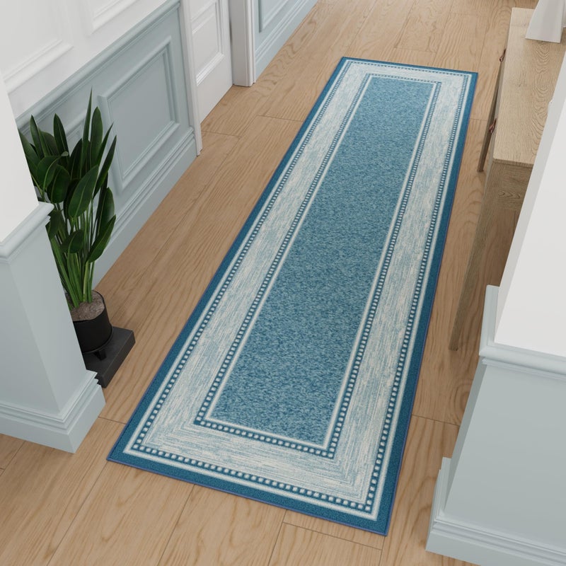 Ottomanson Hallway Runner Rug 2'7" x 9'10" Non Slip Border Area Rugs Easy to Clean Laundry Rug Runner Durable & Pet Friendly Floor Carpet Runners for Hallways Entryway Living Room Kitchen, Turquoise - Image 1