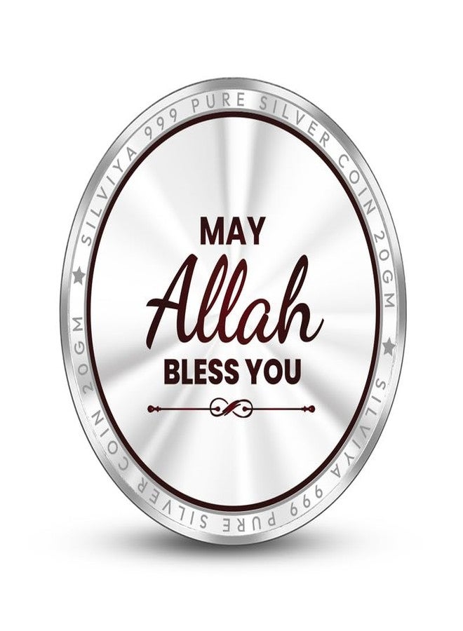 Silviya BIS Hallmarked Eid Mubarak 999 Pure Silver Coin (20 Gram) Round Shape: Islamic Festival Gift - Eid al-Fitr Celebration - Religious Commemorative - Image 3