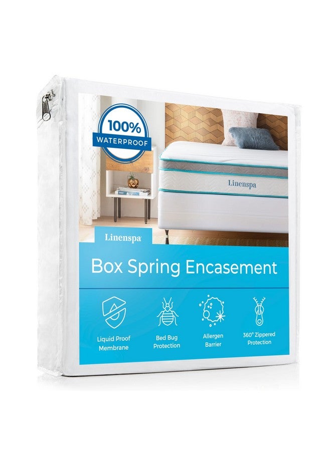 Linenspa Box Spring Encasement Queen, Complete Protection with Zipper, Waterproof Box Spring Protector Queen, White - Image 1