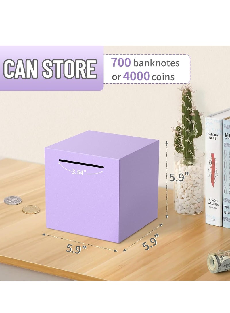 جوي لينك حصالة للكبار يجب أن تنكسر لتفتح، حصالة غير قابلة للكسر من الفولاذ المقاوم للصدأ للكبار، صندوق توفير معدني لادخار النقود (بنفسجي، 5.9 بوصة) - Image 2