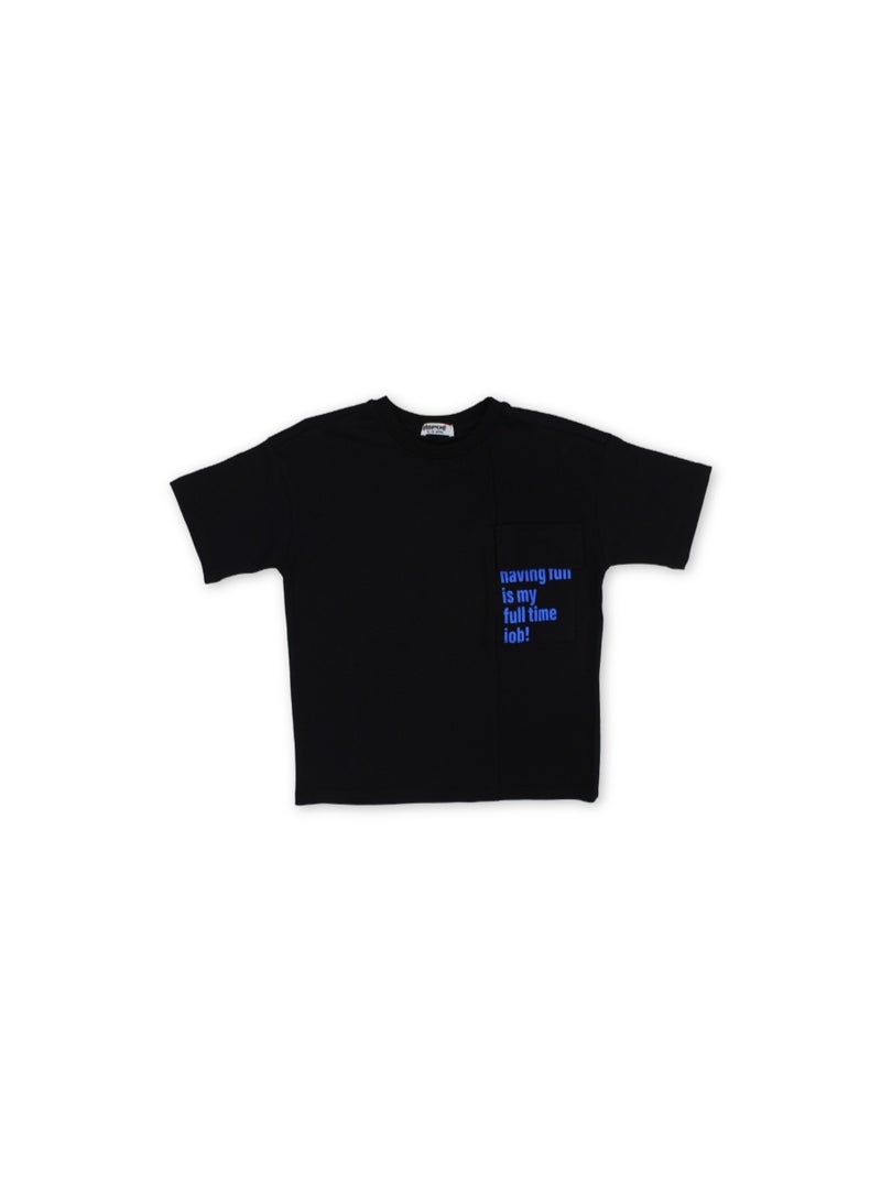 playmore unisex kids black full time job cotton t-shirt - Image 1