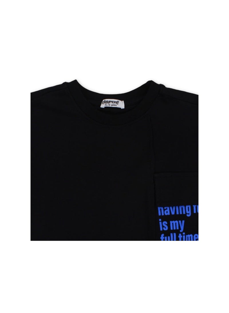 playmore unisex kids black full time job cotton t-shirt - Image 3