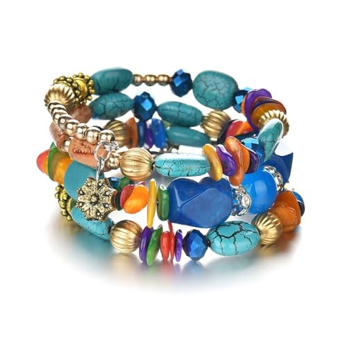 QIAN0813 Boho Multilayer Irregular Agate Beads Charm Bracelets for Women Vintage Jade Stone Man Bracelets Yoga Bangles Ethnic Jewelry (Colorful) - Image 1
