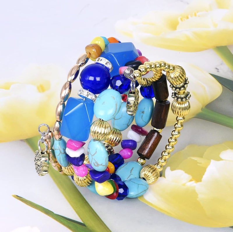 QIAN0813 Boho Multilayer Irregular Agate Beads Charm Bracelets for Women Vintage Jade Stone Man Bracelets Yoga Bangles Ethnic Jewelry (Colorful) - Image 5