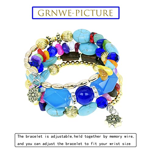 QIAN0813 Boho Multilayer Irregular Agate Beads Charm Bracelets for Women Vintage Jade Stone Man Bracelets Yoga Bangles Ethnic Jewelry (Colorful) - Image 2