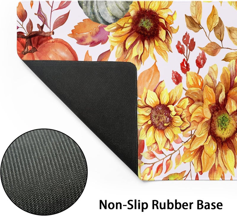 aportt Fall Pumpkin Sunflowers Mouse Pad XL Watercolor Retro Autumn Leaves Floral Extended Desk Mat Non-Slip Rubber Base Stitched Edge Large XL Thanksgiving Mousepad for Desk Gaming Laptop,31.5×11.8 in - Image 3