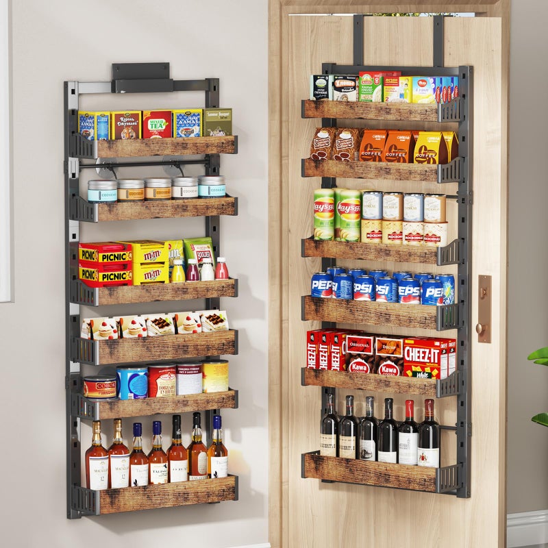 DAOTENGQL 6-Tier Over The Door Pantry Organizer, Heavy-Duty Metal Wall Mount or Hanging Spice Rack, behind the door storage Shelves with Adjustable Basket, Back of Door Organizer for Kitchen Cabinet and Closet - Image 1